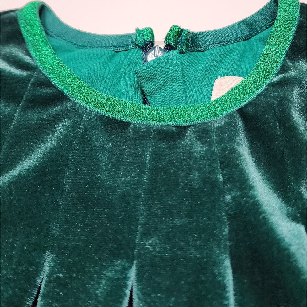 Catimini Girls Green Velvet Holiday Pom Pom Bubble Dress - Picture 6 of 9
